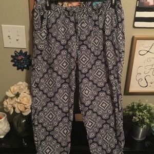 Boho Navy and White Printed Pants